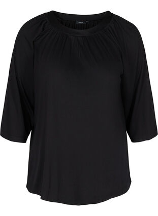 Einfarbige Bluse mit 2/4-Ärmeln, Black, Packshot image number 0