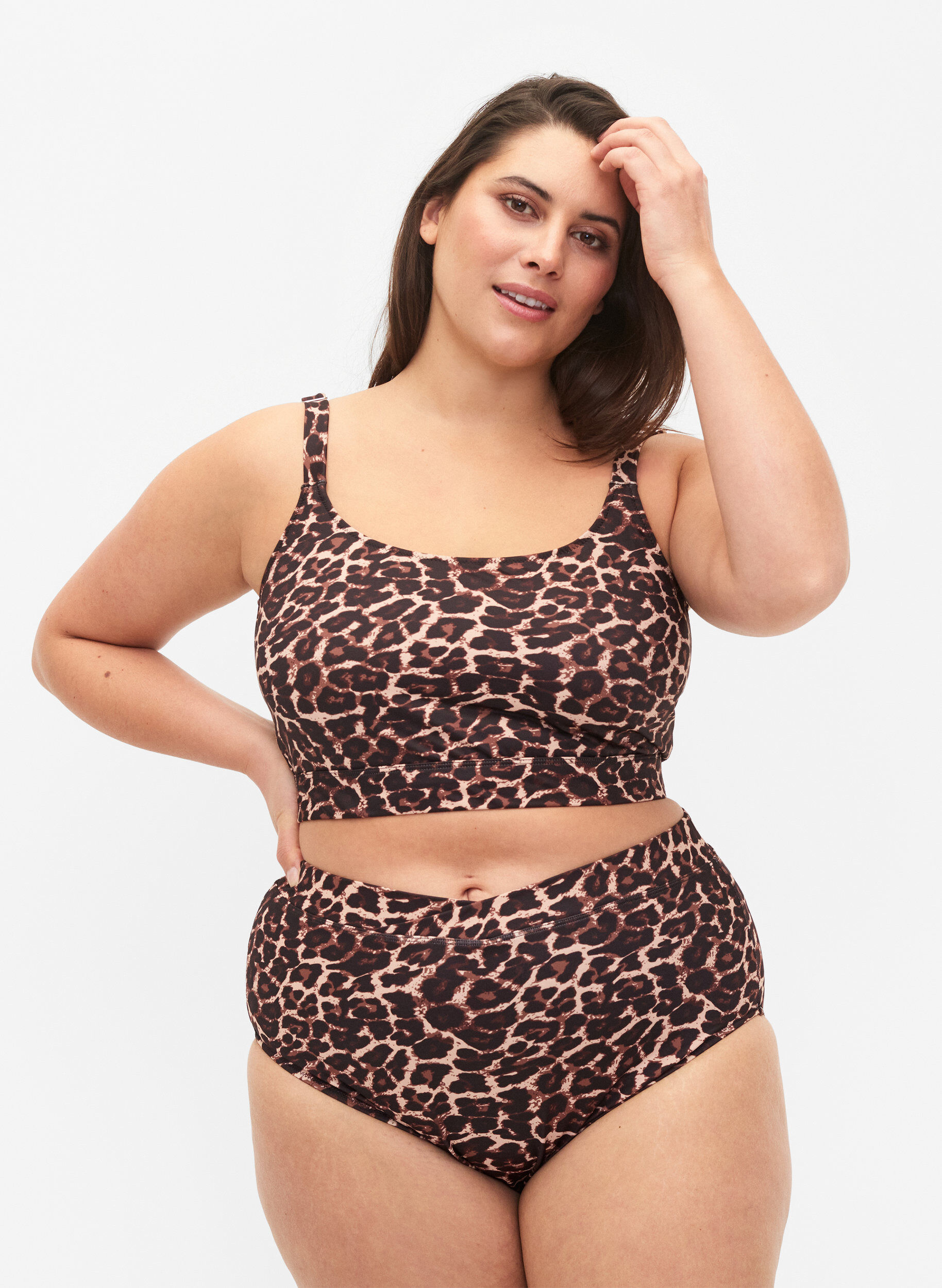 ZizziBikini-Slips mit Druck und hoher Taille, Autentic Leopard, Model image number 0