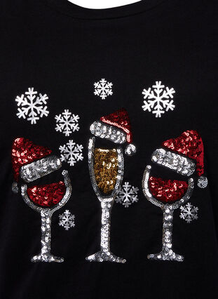 Weihnachts-T-Shirt mit Pailletten, Black w. Wine, Packshot image number 2