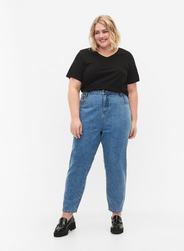 Cropped Mille Jeans mit hoher Taille, Light blue denim, Model image number 0