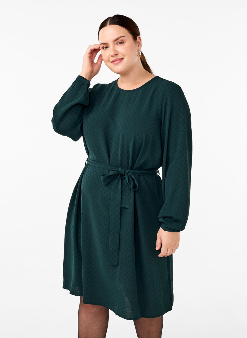 Kurzes Kleid mit Struktur und Bindegürtel, Scarab, Model image number 0