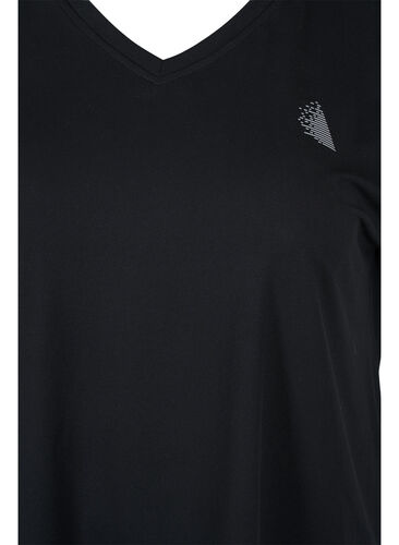 Kurzarm Trainingsshirt mit V-Ausschnitt, Black, Packshot image number 2