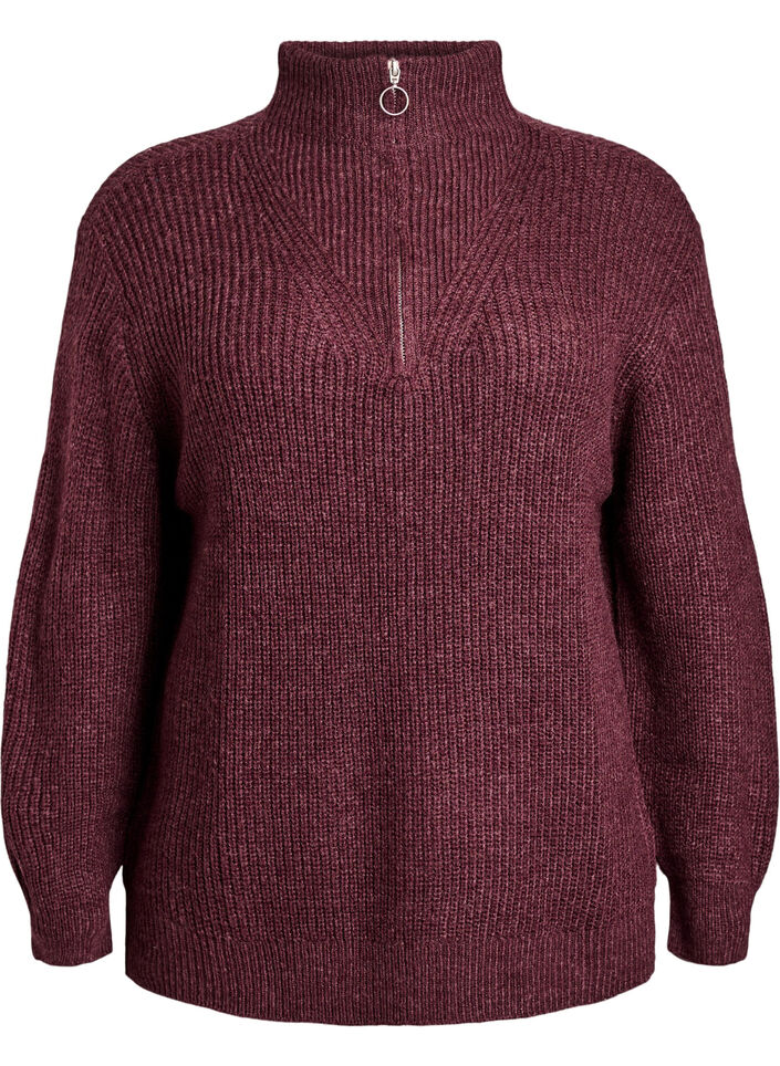 Strickpullover mit hohem Kragen und Rei&szlig;verschluss, Rot, Packshot image number 0