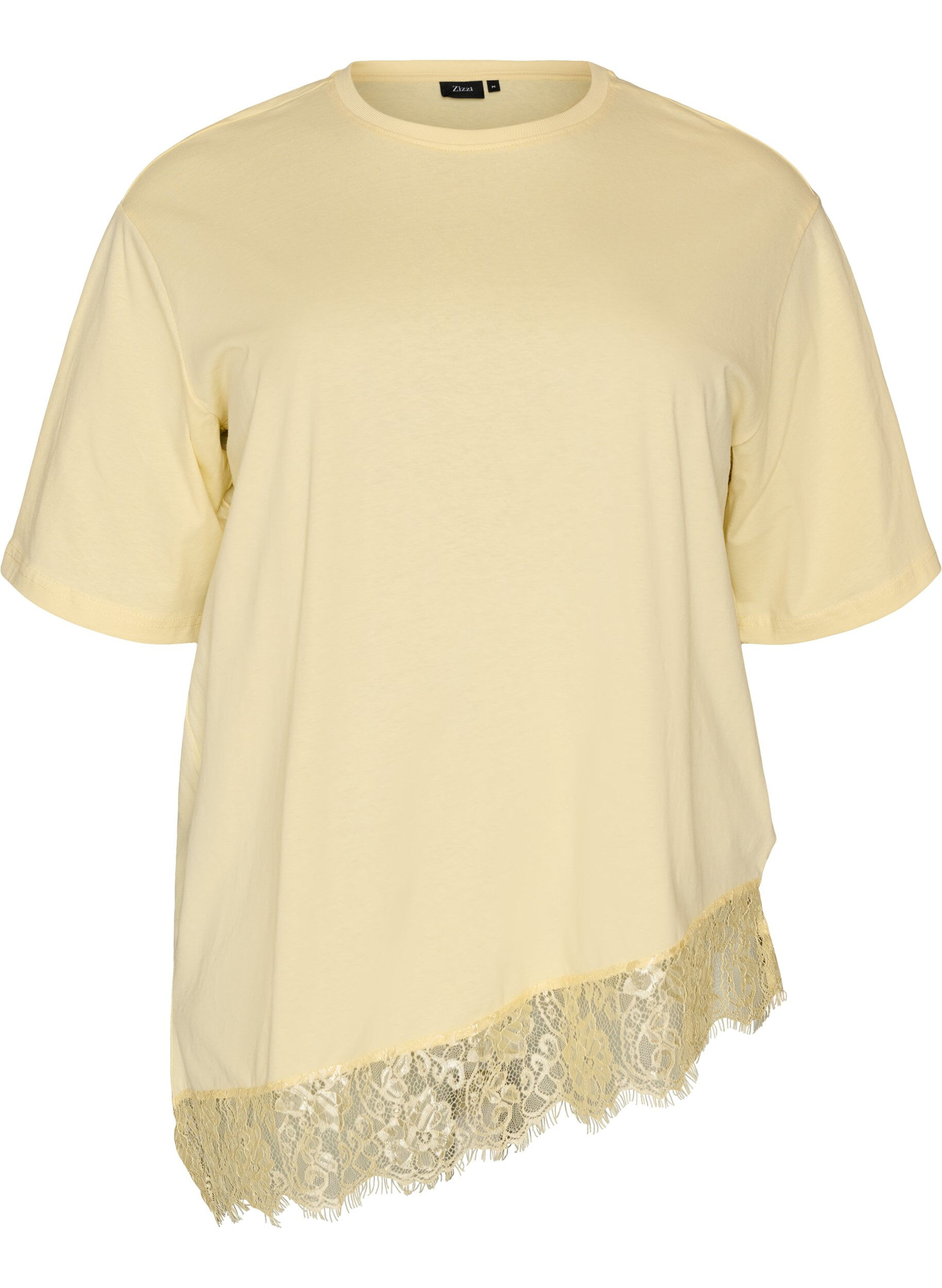 T-Shirt mit asymmetrischem Spitzensaum