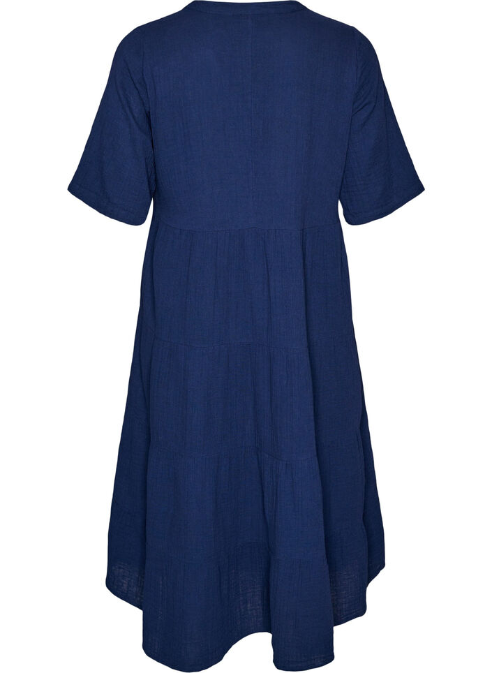 Midikleid in A-Linie aus Baumwoll-Musselin, Blau, Packshot image number 1