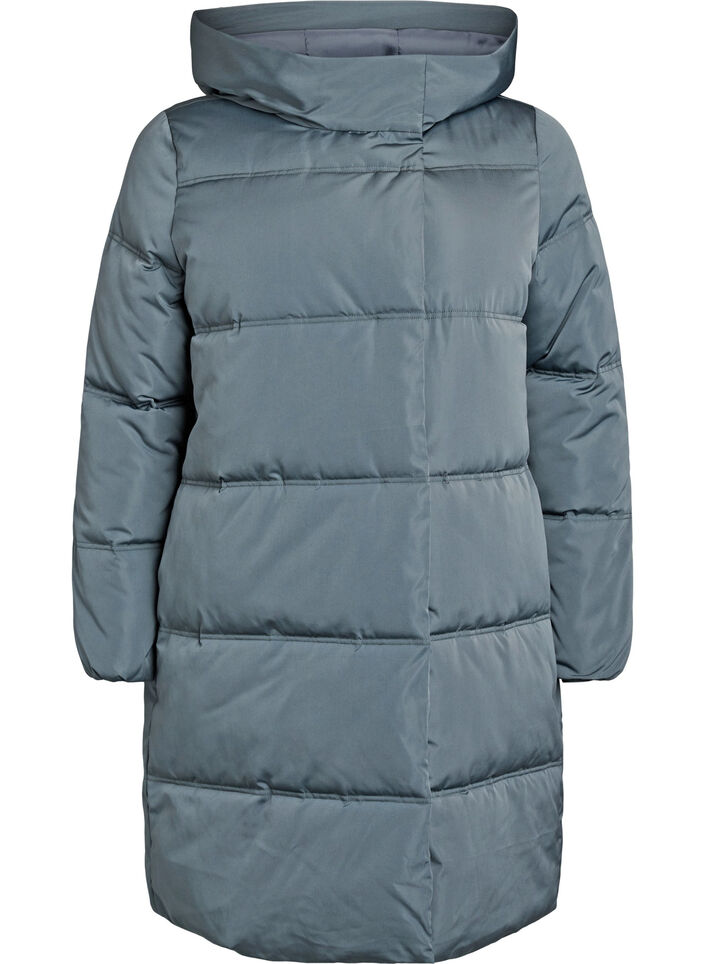 Lange Steppjacke mit Kapuze, Blau, Packshot
