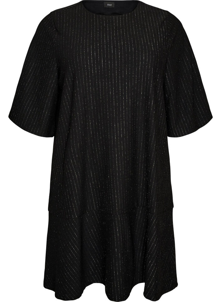 Kurzes A-Linien-Kleid mit Glitzerstreifen, Schwarz, Packshot image number 0