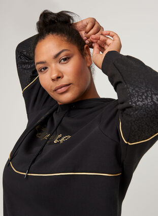 Sweatshirt mit Print und Kapuze, Black, Model image number 2