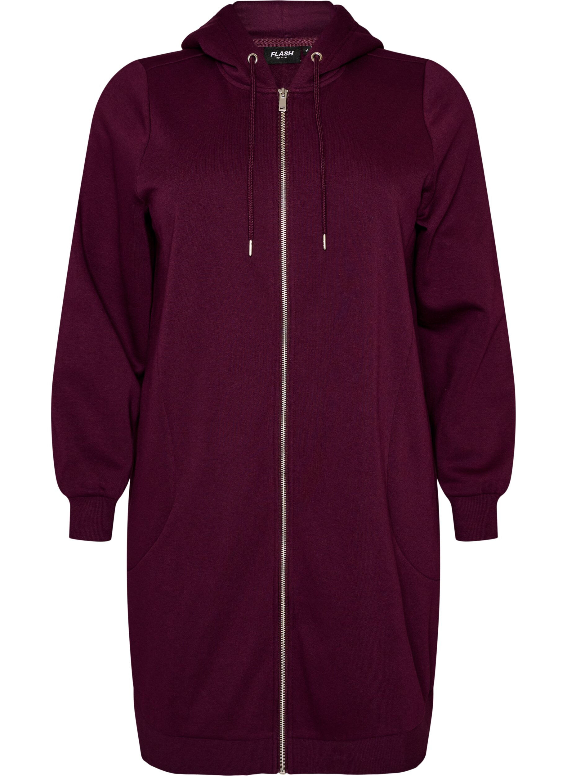 Langer Hoodie mit Rei&szlig;verschluss und Taschen