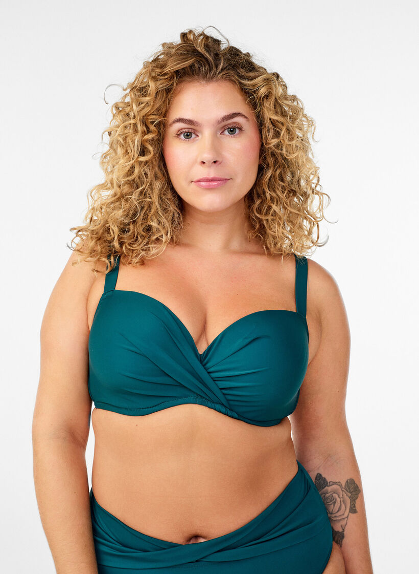 Bikinioberteil mit B&uuml;gel und Raffung, Gr&uuml;n, Model image number 0