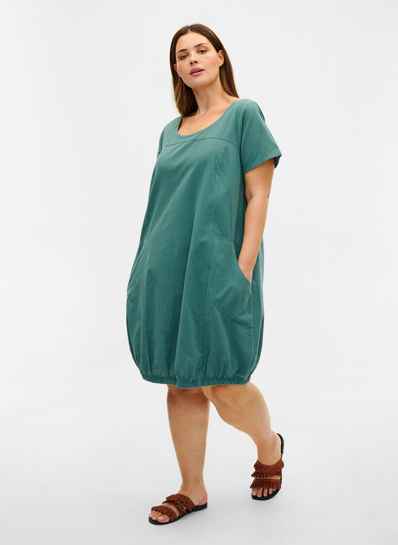 Kurzarm Kleid aus Baumwolle, Gr&uuml;n, Model image number 1