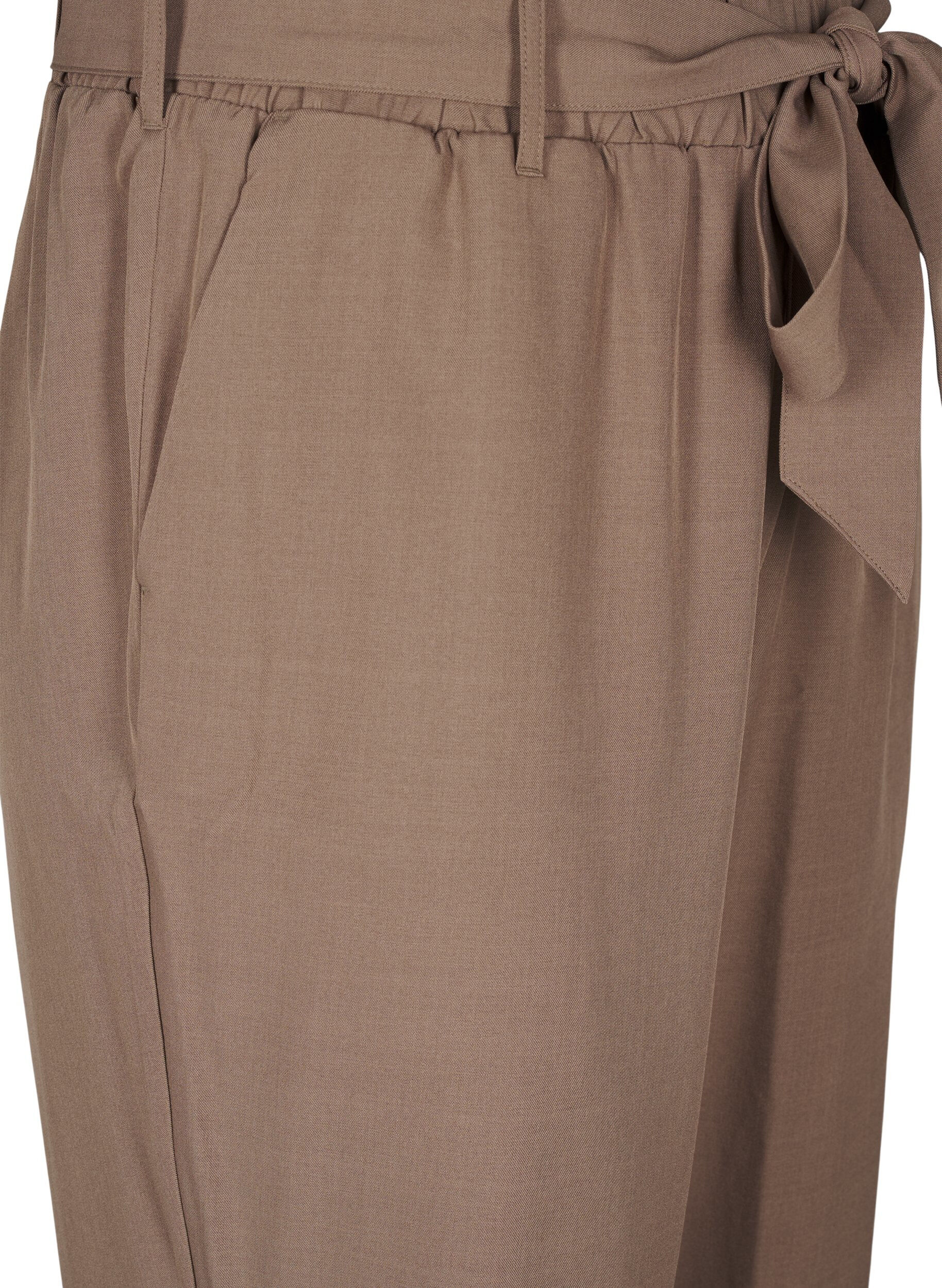 ZizziHoch taillierte Hose mit R&uuml;schen und Bindeg&uuml;rtel, Walnut Melange, Packshot image number 2