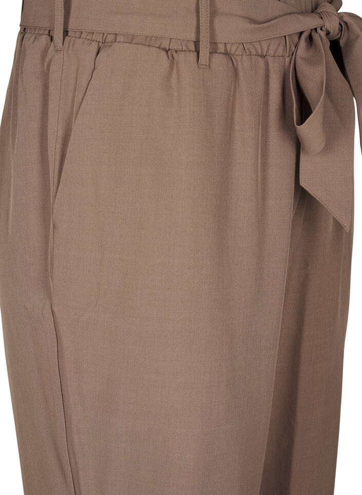 Hoch taillierte Hose mit Rüschen und Bindegürtel, Walnut Melange, Packshot image number 2