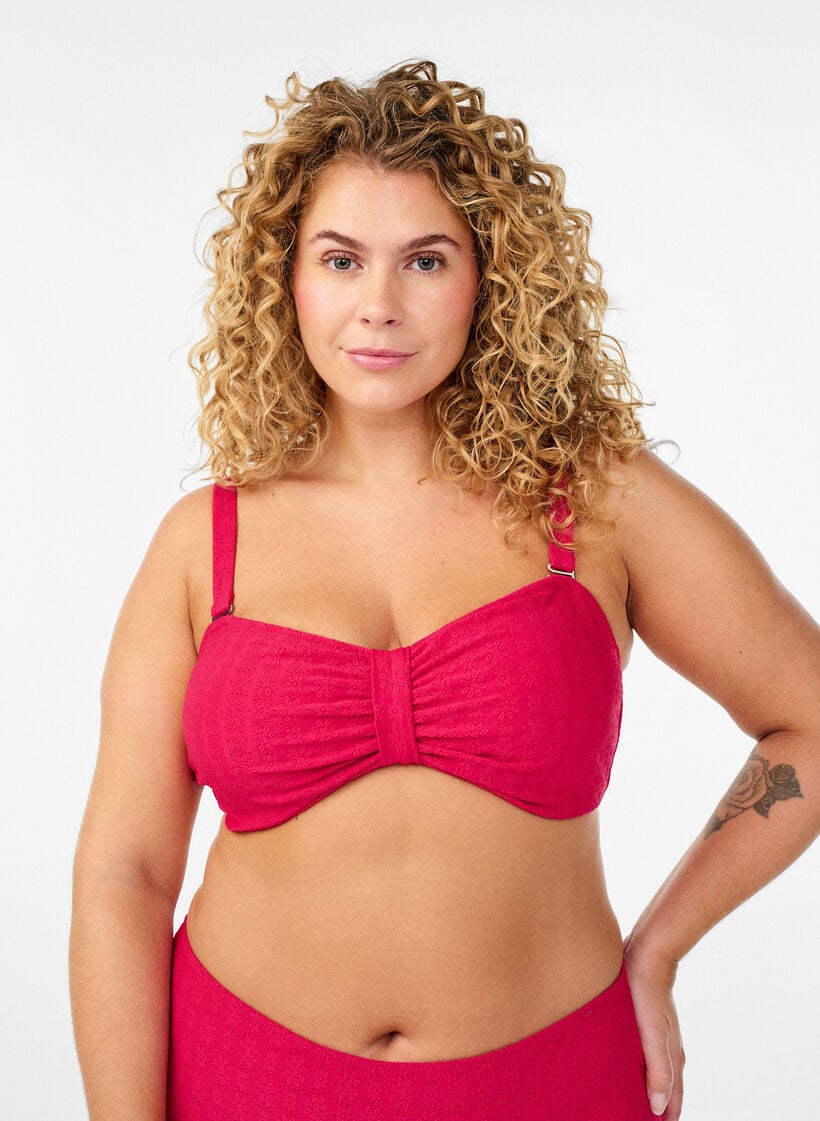 Bandeau-Bikini-Top mit Strukturmuster und abnehmbaren Tr&auml;gern, Pink, Model image number 0