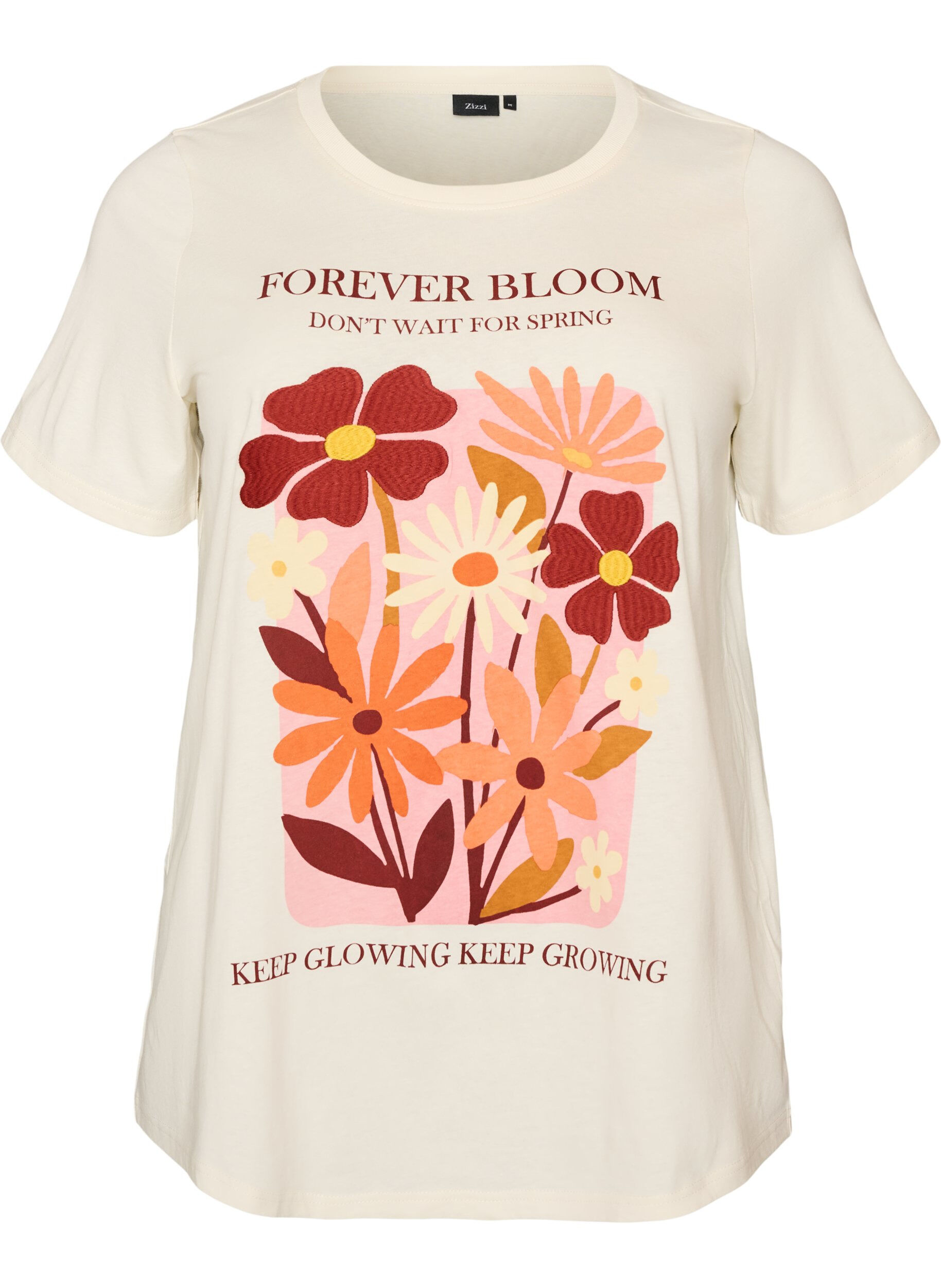 ZizziT-shirt aus Baumwolle mit Print, Vanille, Packshot image number 0