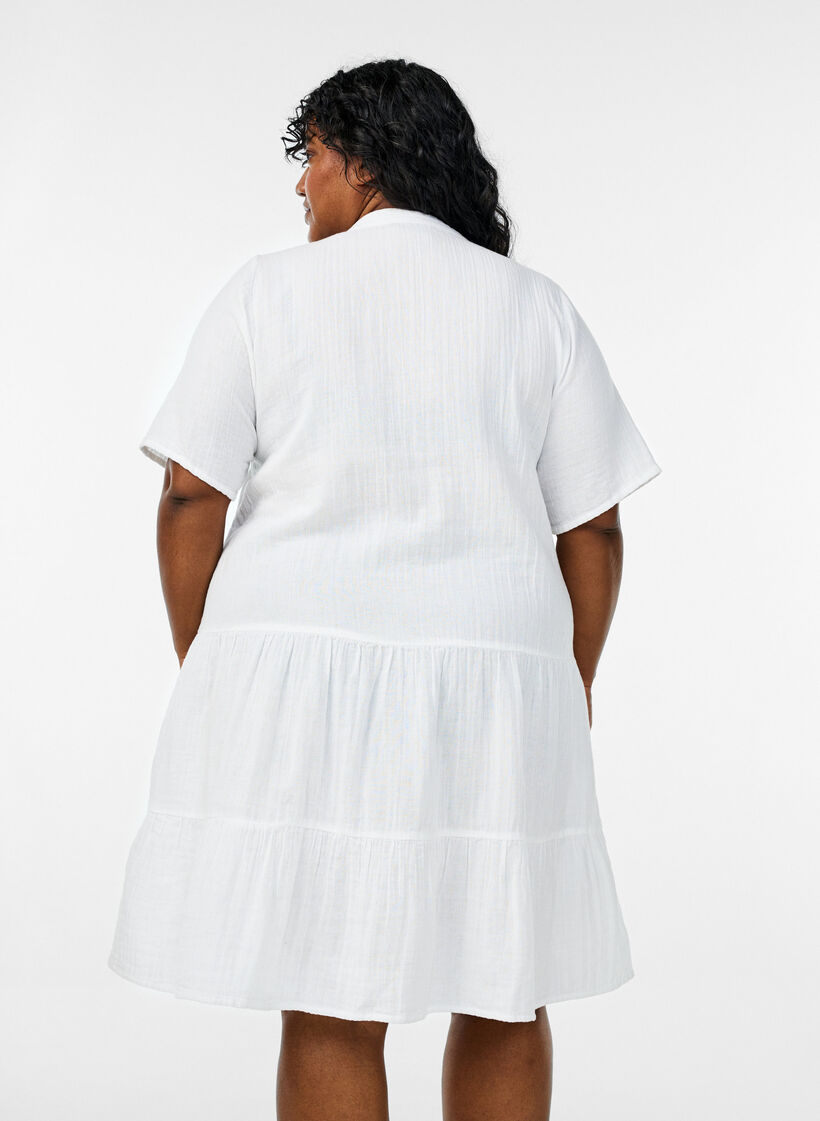 Kurzes A-Linien-Kleid aus Baumwollmusselin, Wei&szlig;, Model image number 2