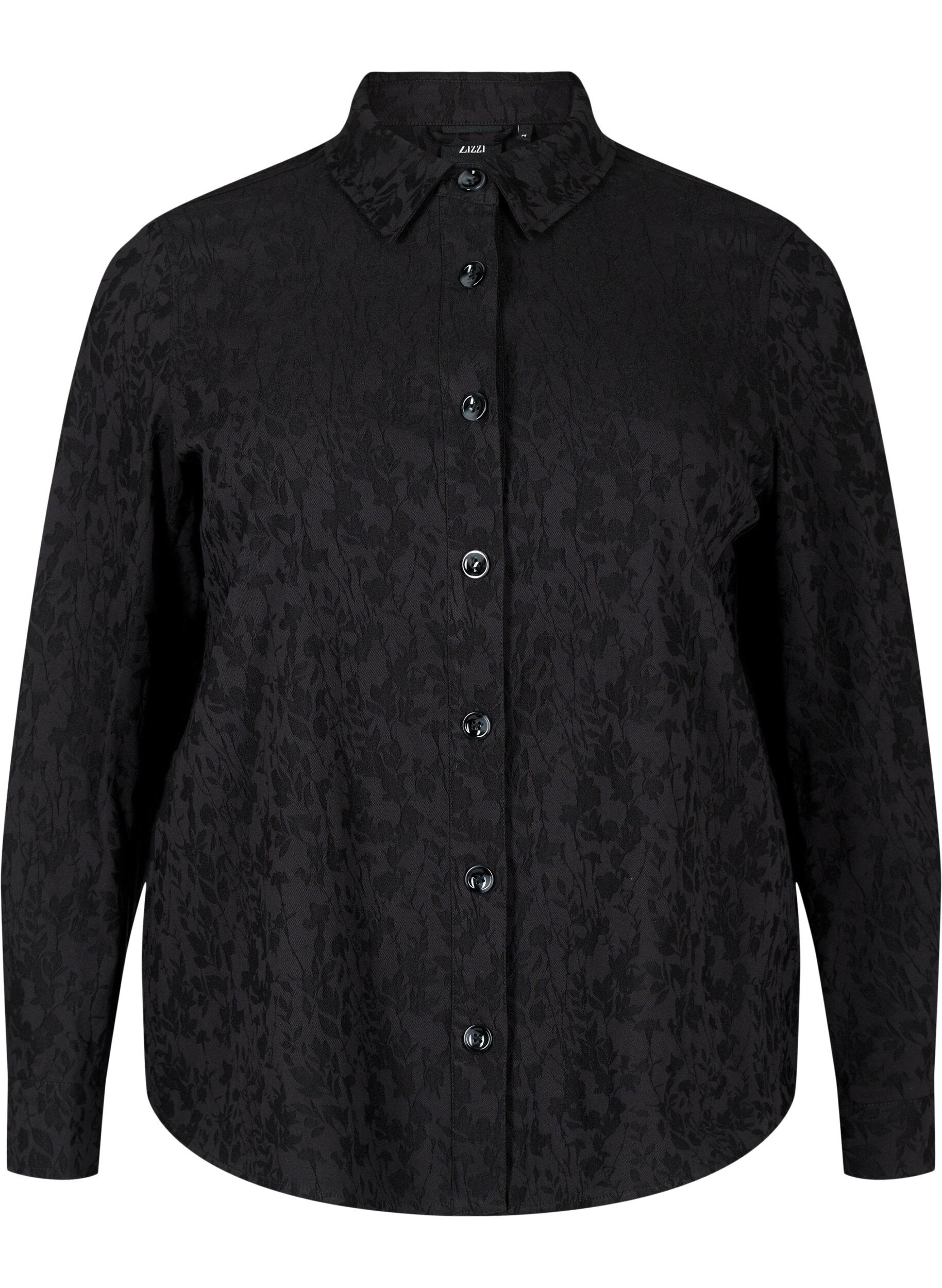 ZizziHemdjacke aus Viskose mit Ton-in-Ton-Muster, Black, Packshot image number 0