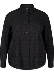 Hemdjacke aus Viskose mit Ton-in-Ton-Muster, Black, Packshot