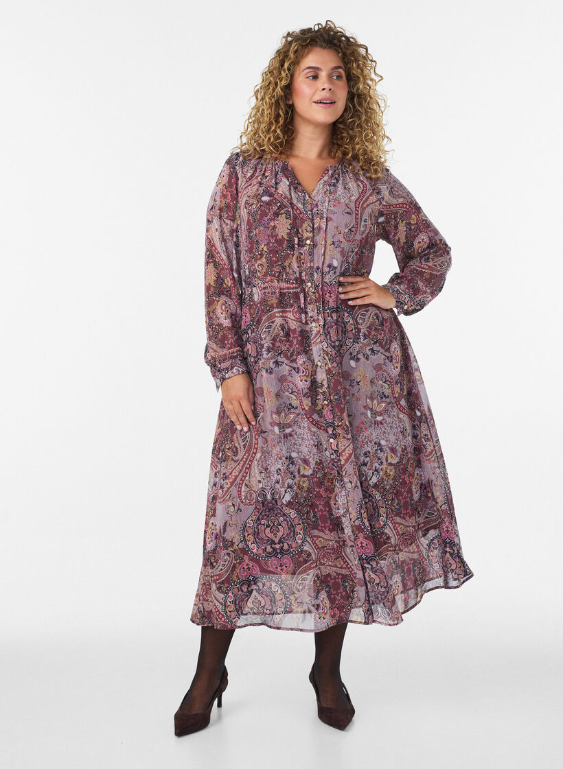 Midikleid mit Paisley-Muster und elastischem Bund, Lila, Model image number 0
