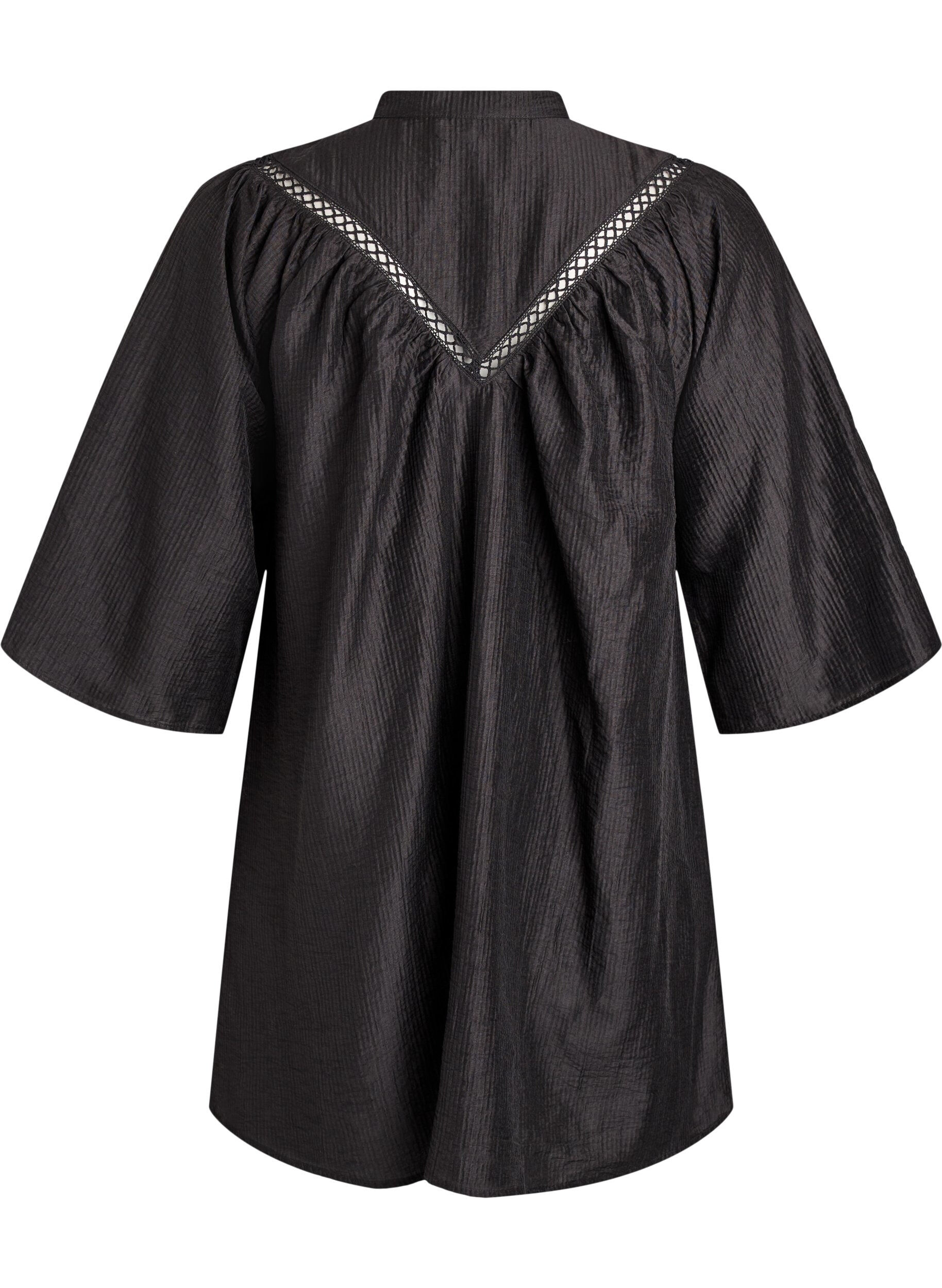 ZizziTunika mit H&auml;kelborten und Streifenstruktur, Schwarz, Packshot image number 1