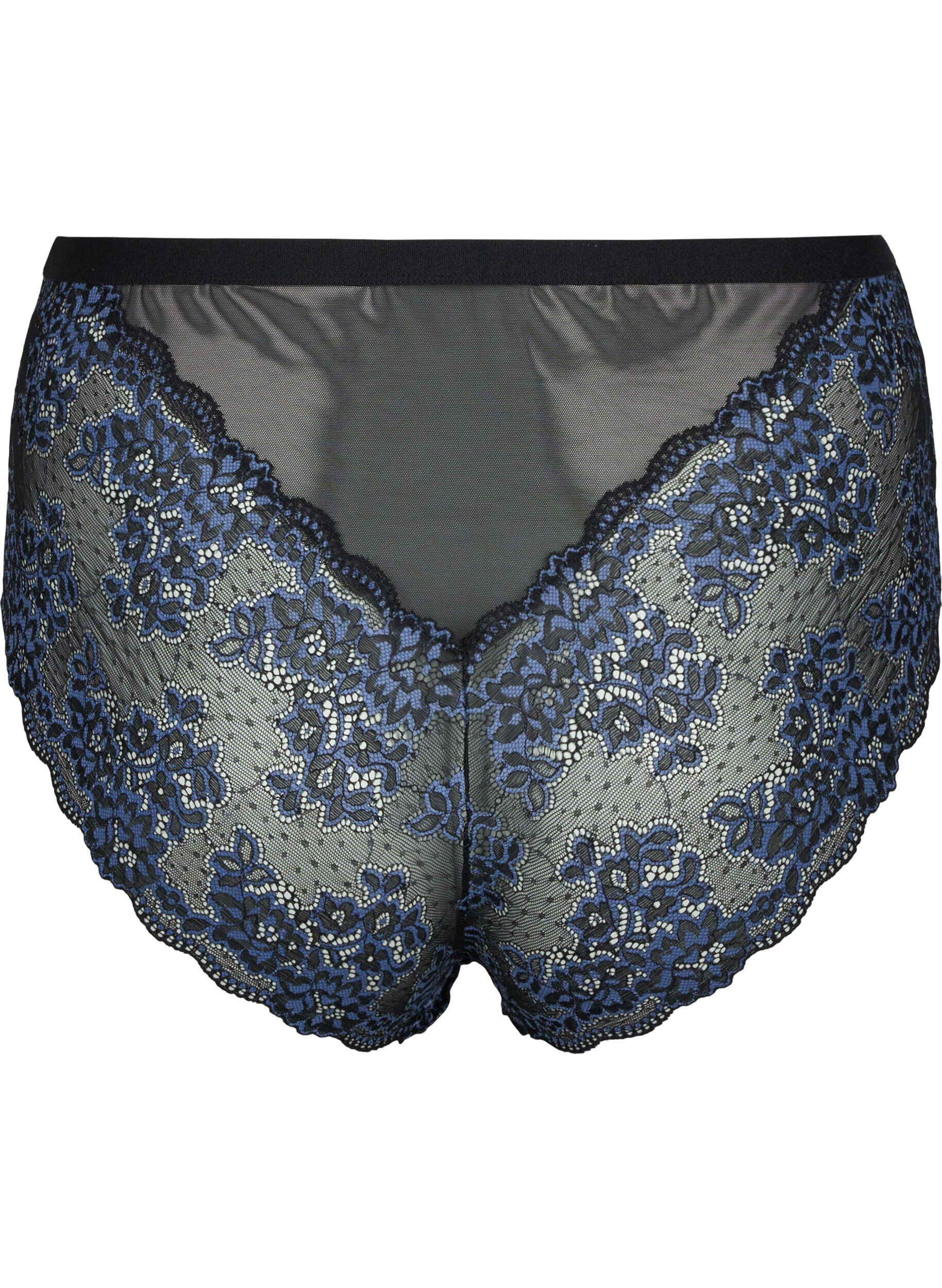 ZizziSlip mit Spitze und hoher Taille, Black w. blue lace, Packshot image number 1