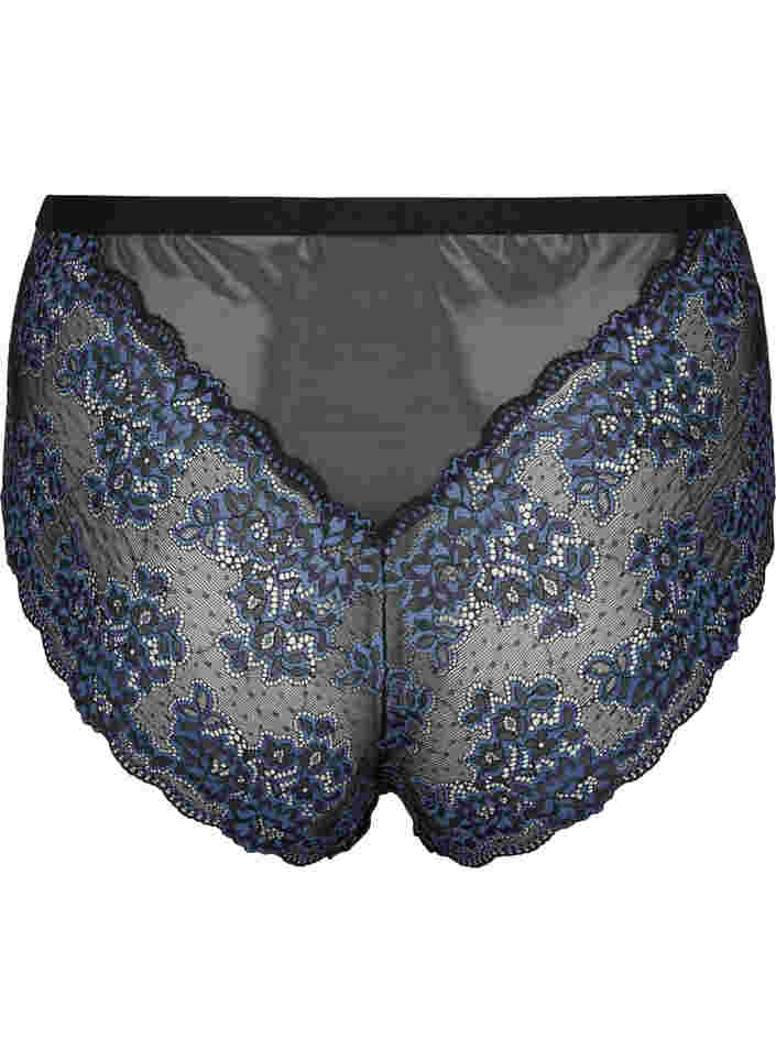 Slip mit Spitze und hoher Taille, Black w. blue lace, Packshot image number 1