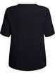 Kurz&auml;rmelige, gewebte Bluse mit Rundhals, Schwarz, Packshot image number 1