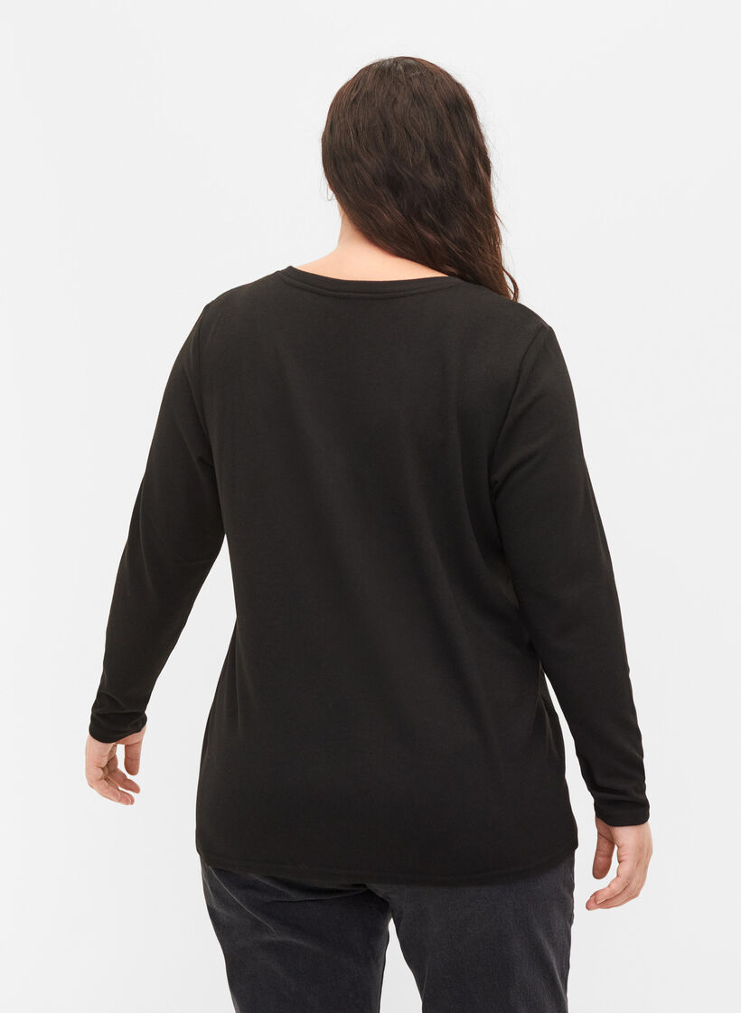 Bluse mit Similisteinen und langen Ärmeln., Black, Model image number 1