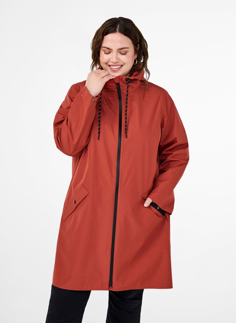 Regenjacke mit Taschen und Kapuze, Rot, Model image number 0