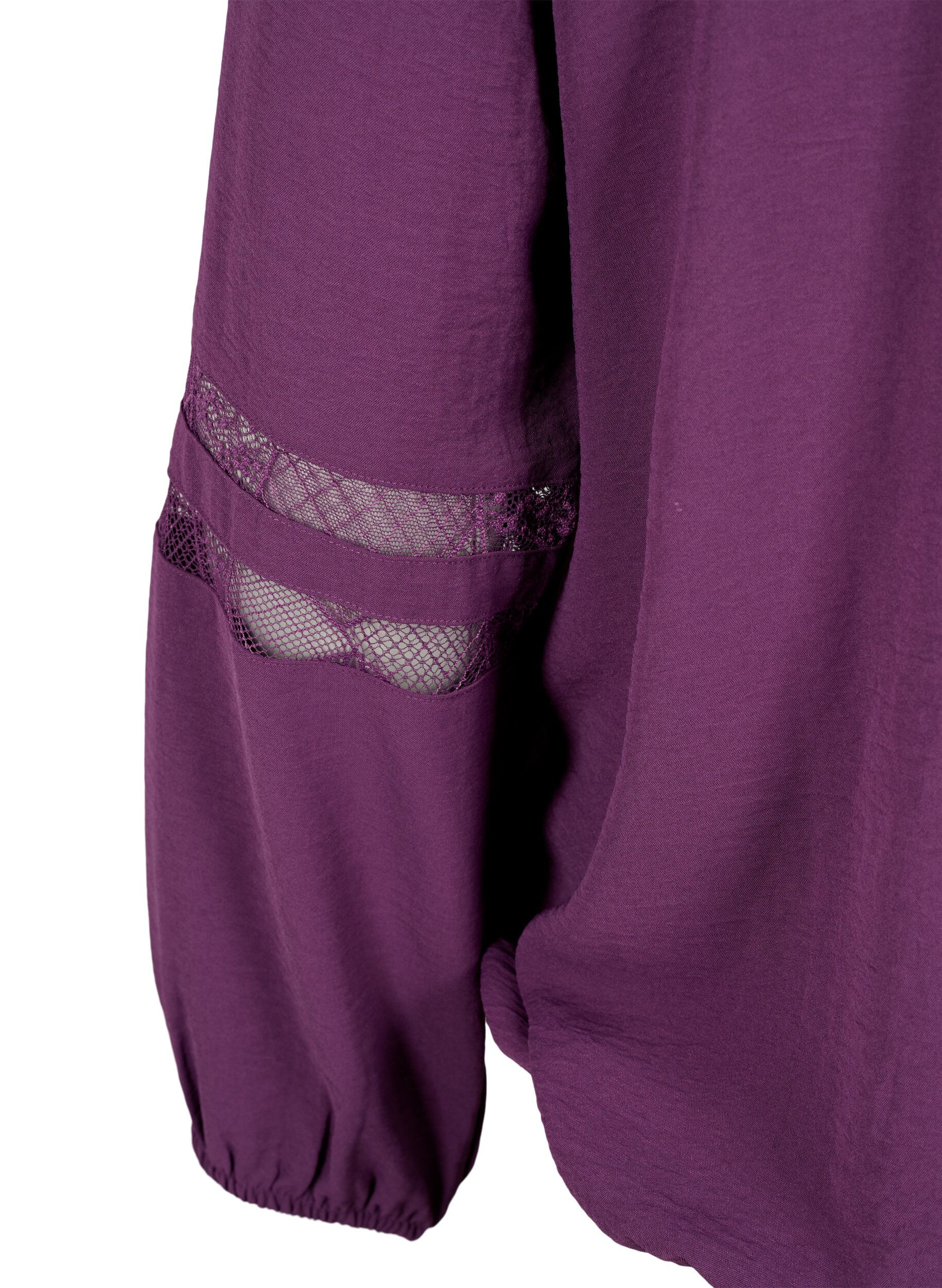 Zizzi Langarm-Bluse mit Spitze, Deep Purple, Packshot image number 3