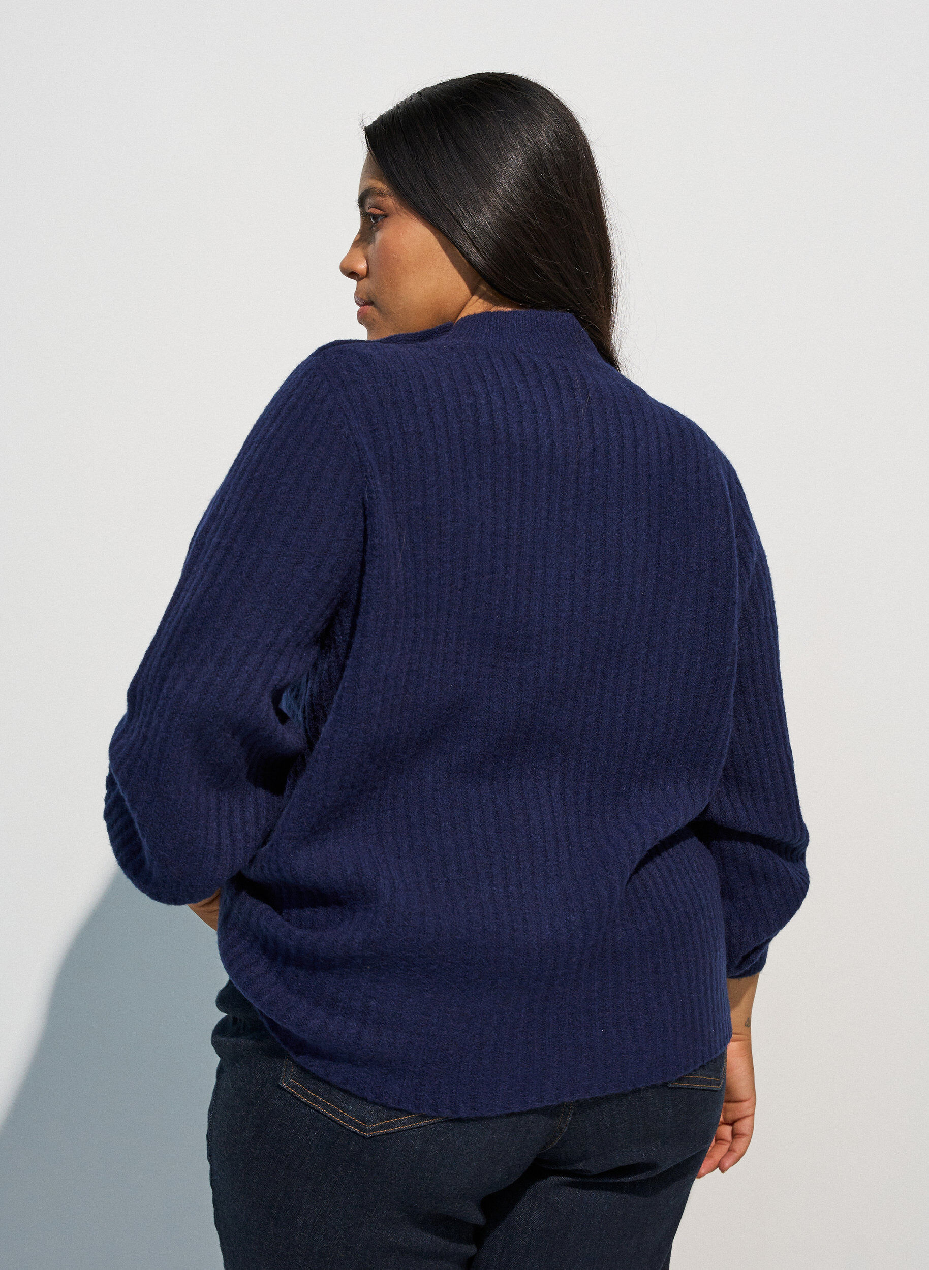 ZizziPullover aus Rippstrick mit Puff&auml;rmeln und Kn&ouml;pfen, Blau, Model image number 2
