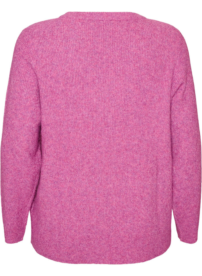 Melierte Strickbluse mit Rundhalsausschnitt, Lila, Packshot image number 1