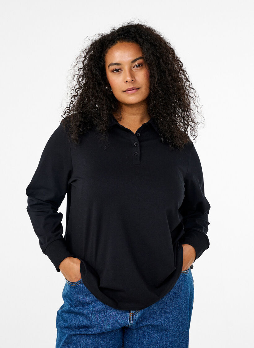 Langärmliges Poloshirt, Schwarz, Model image number 0