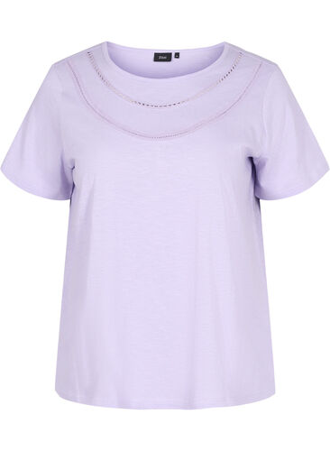 T-Shirt aus Baumwolle mit Spitzenband, Lavender, Packshot image number 0