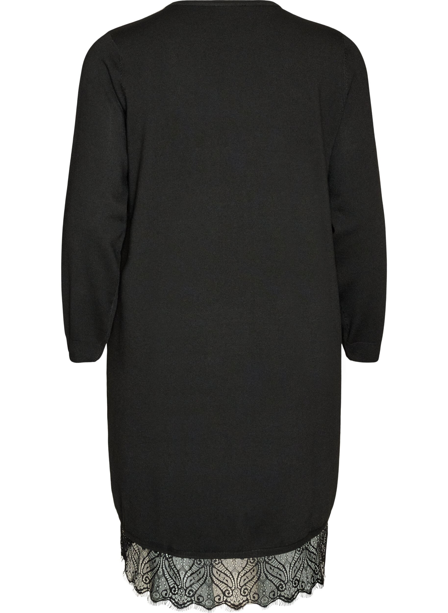 ZizziKurzes Kleid aus Strick mit Spitzensaum, Schwarz, Packshot image number 1