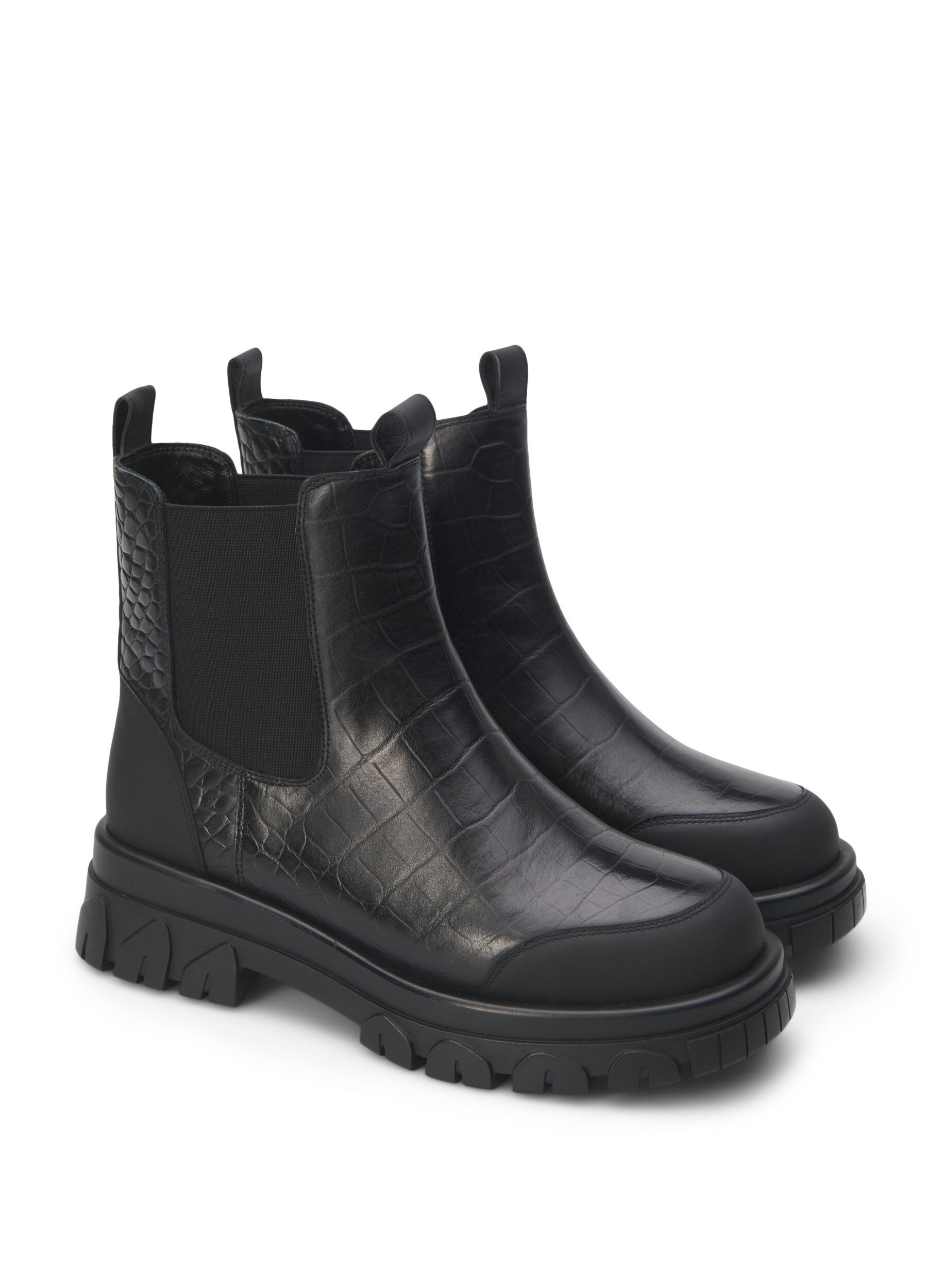 ZizziExtra-Weite &ndash; Croco Chelsea-Stiefel aus Leder, Schwarz, Packshot image number 1