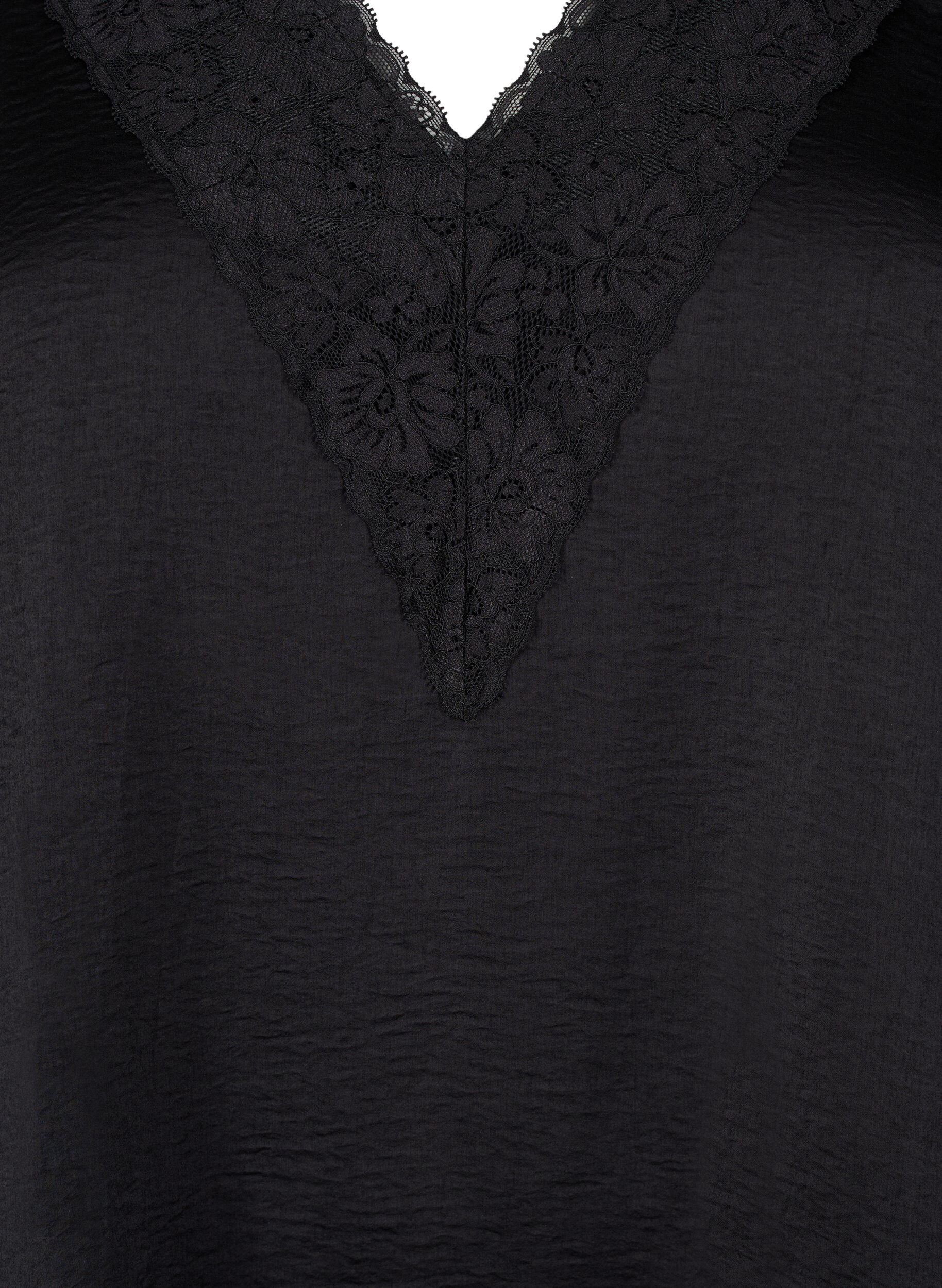 Zizzi&Auml;rmelloses Top mit Spitze, Schwarz, Packshot image number 2