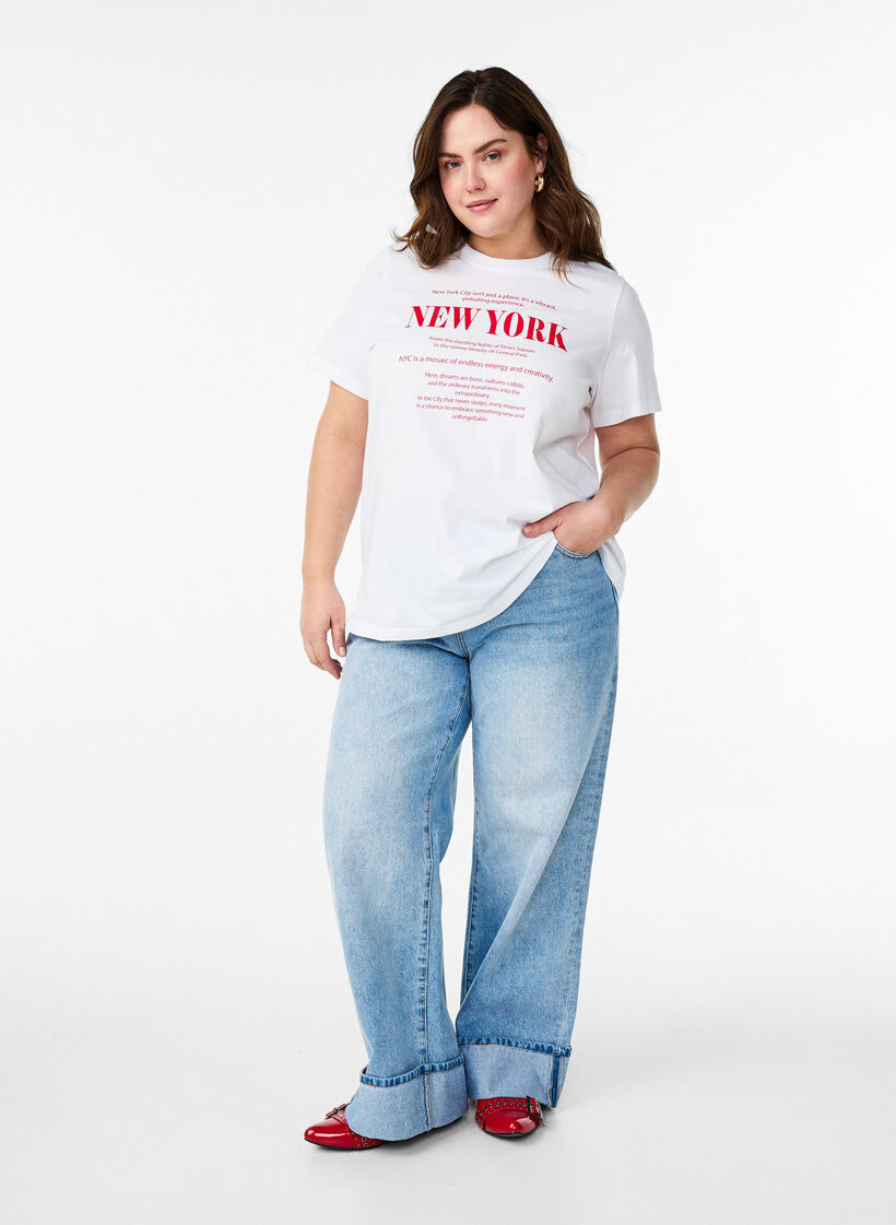 Basic-T-Shirt aus Baumwolle mit Rundhalsausschnitt, Weiß, Model image number 1