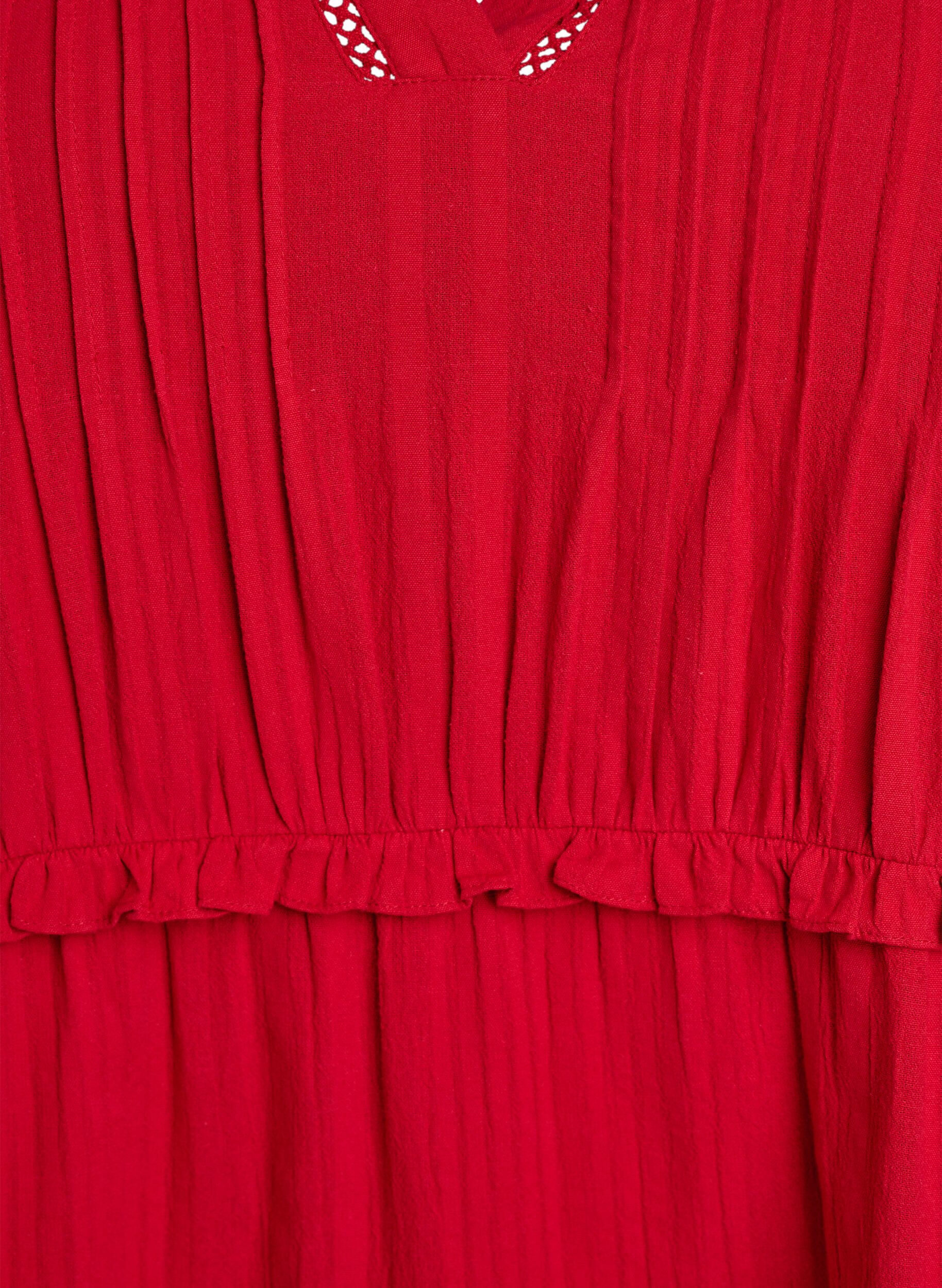 ZizziBaumwollkleid mit 3/4-&Auml;rmeln und R&uuml;schen, Rot, Packshot image number 2