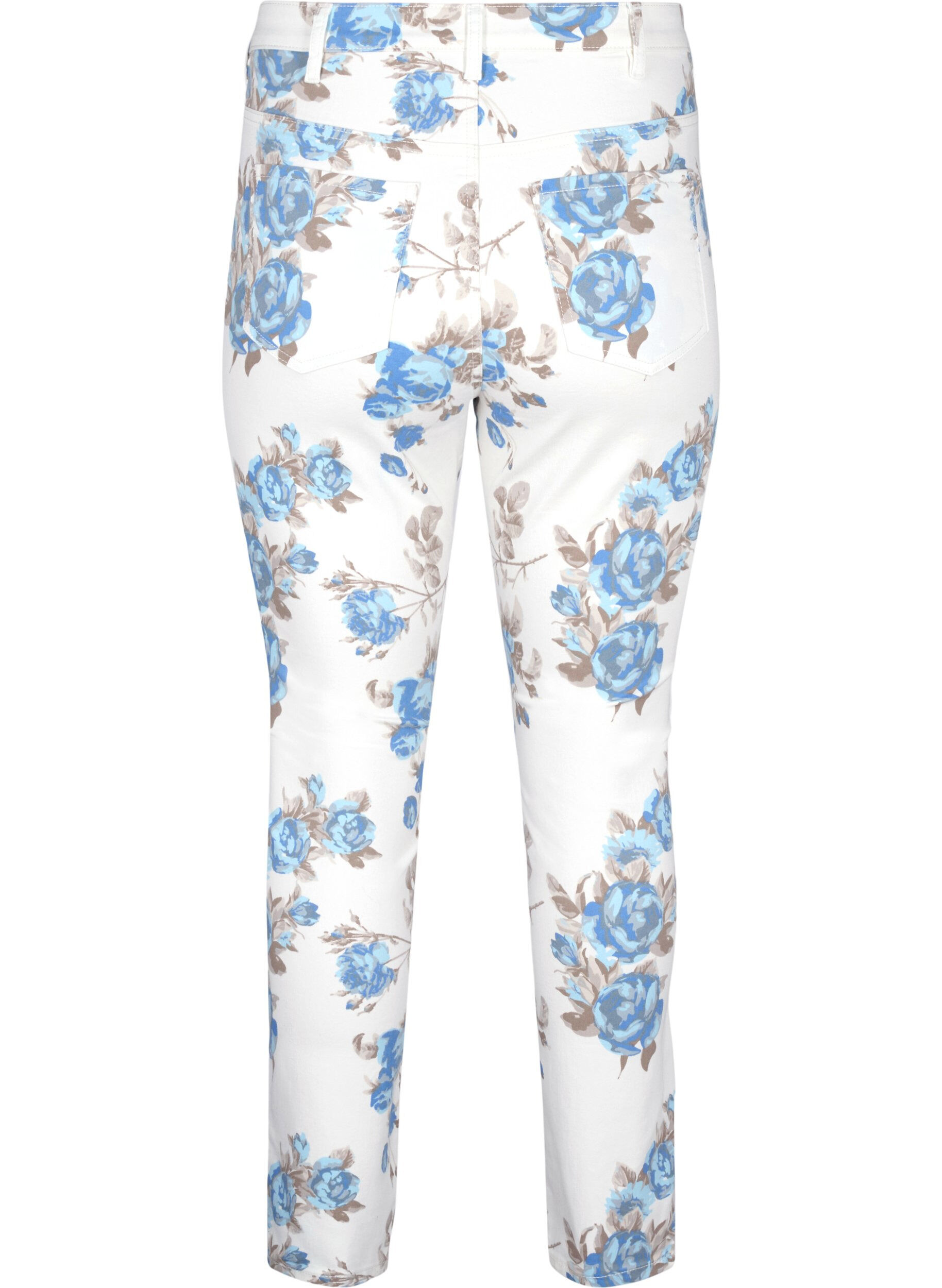 ZizziSuper-schmale Amy Jeans mit Blumenprint, Wei&szlig;, Packshot image number 1