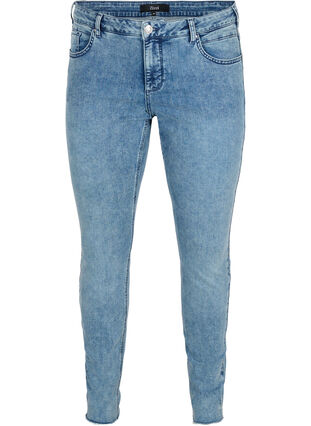 Cropped Amy Jeans mit Nieten in der Seitennaht, L.Blue Stone Wash, Packshot image number 0
