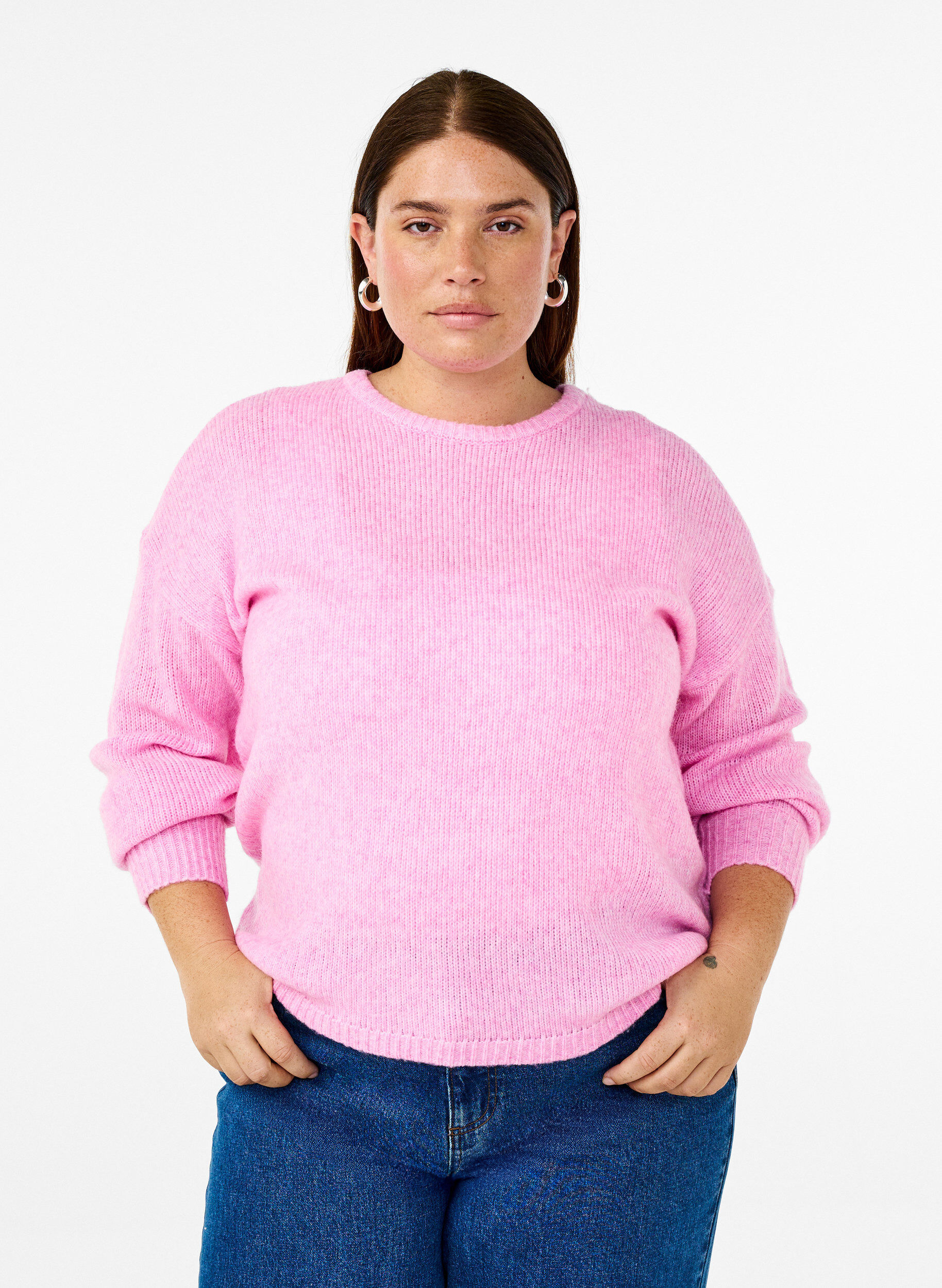 ZizziLang&auml;rmliger Strickpullover mit Wollanteil und Rundhalsausschnitt, Begonia Pink Mel., Model image number 0