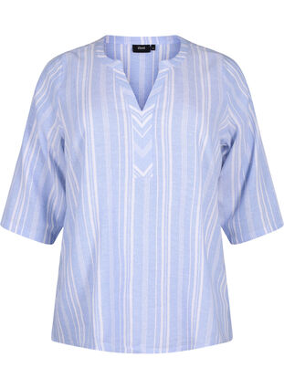 Gestreifte Bluse aus einer Leinen-Viskose-Mischung, Serenity Wh.Stripe, Packshot image number 0