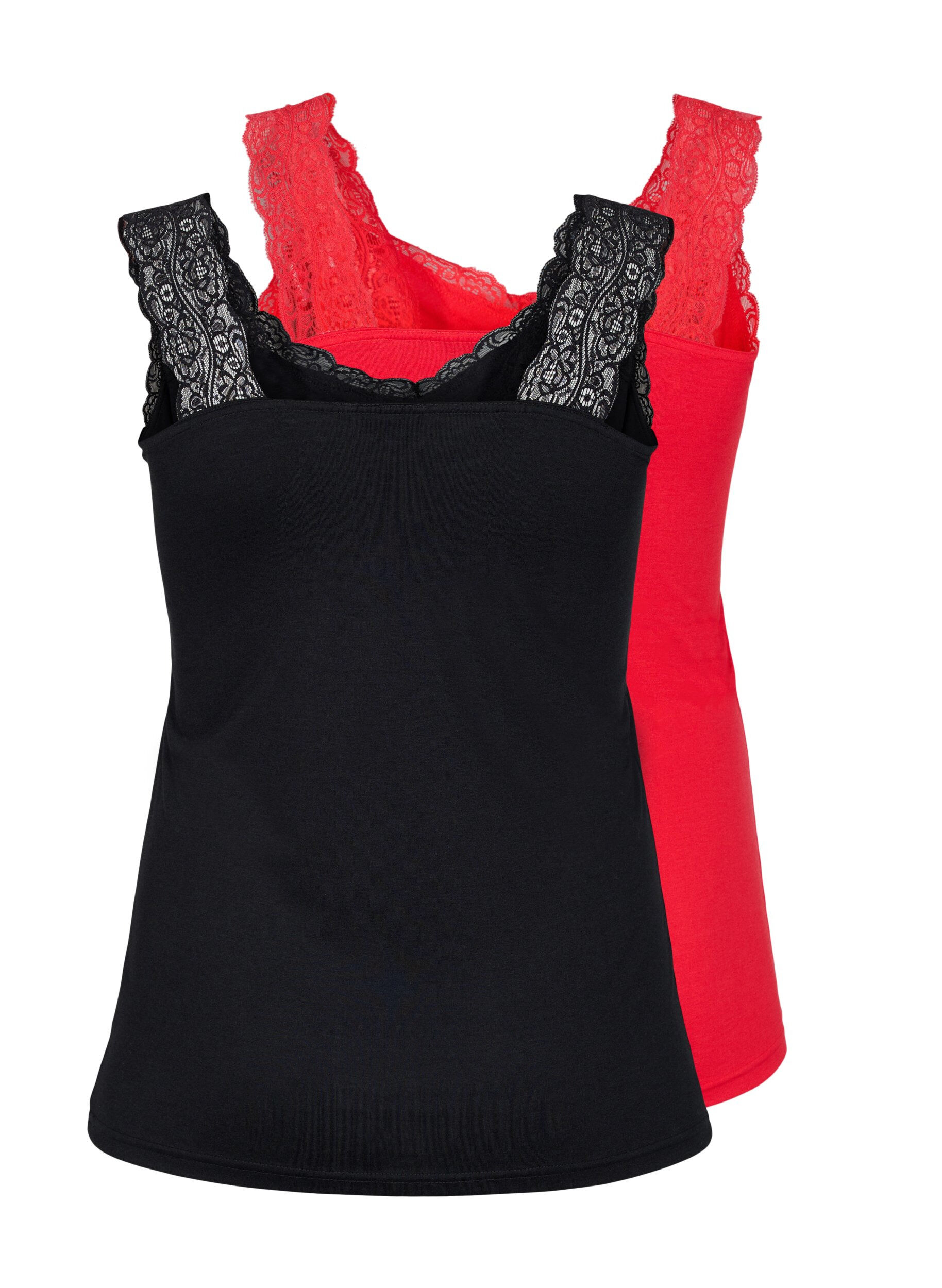 Zizzi2er-Pack Tops mit Spitze, Black/Chinese Red, Packshot image number 1