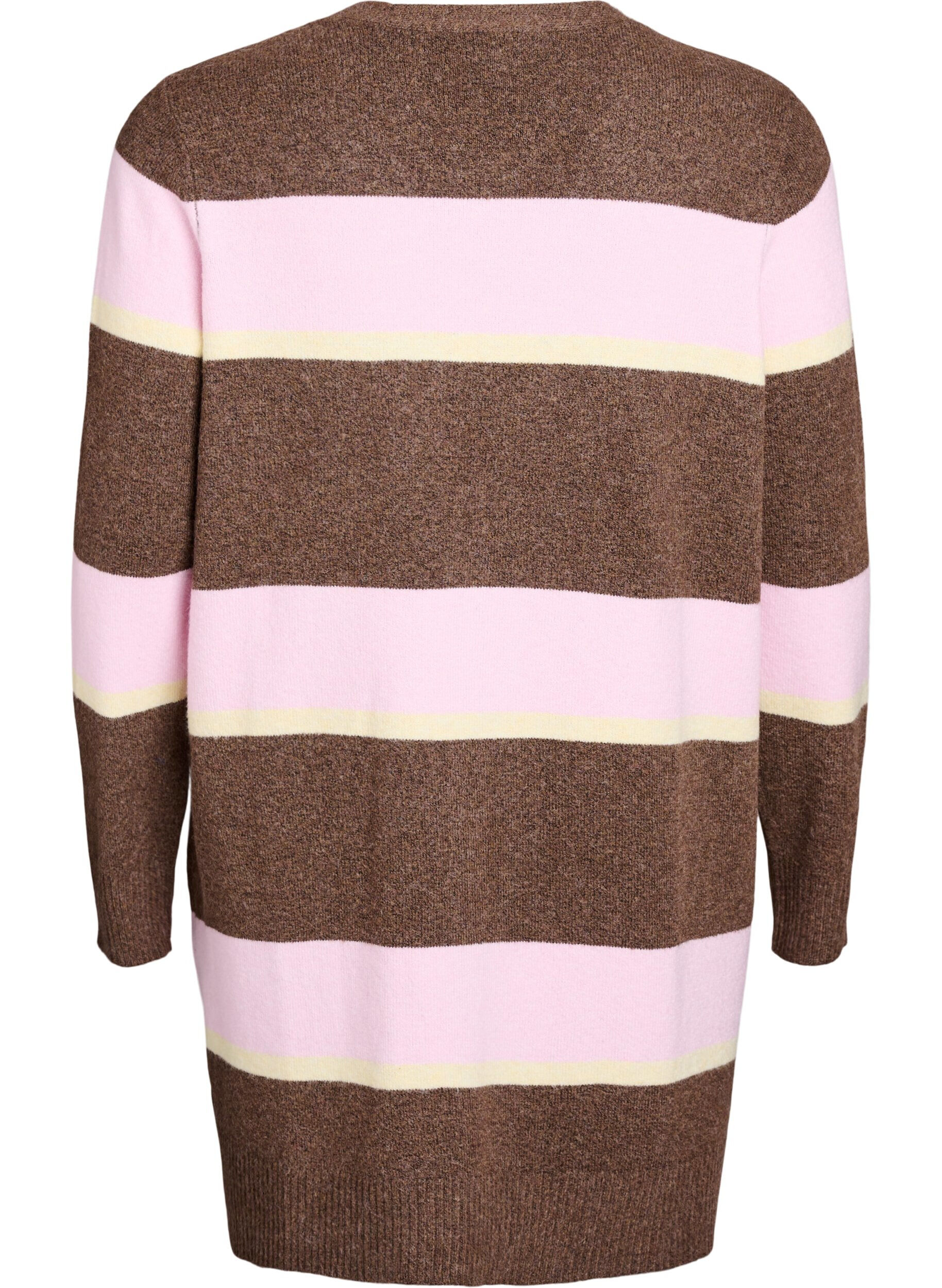 ZizziLange Strickjacke mit breiten Streifen, Braun, Packshot image number 1