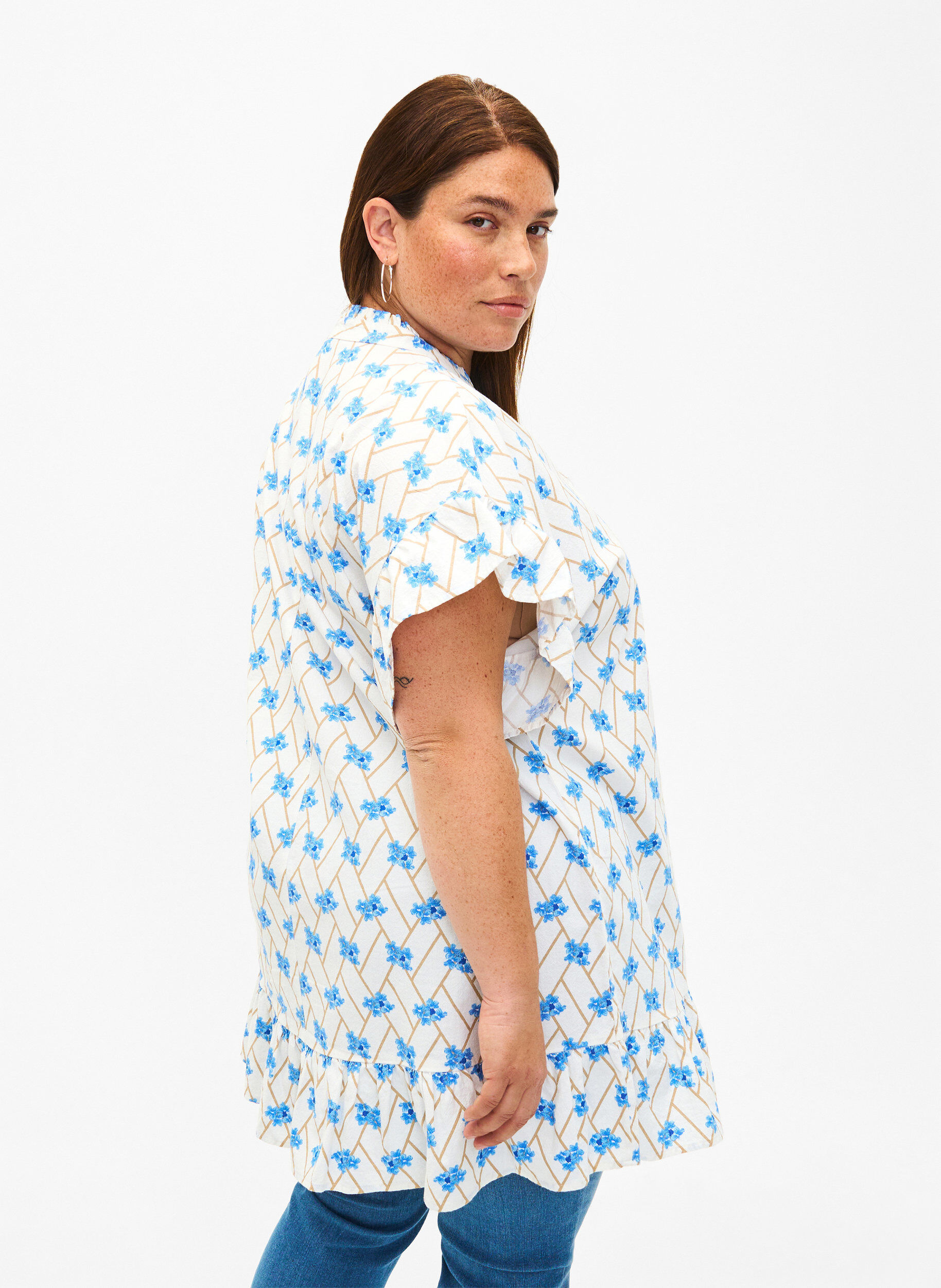 ZizziGebl&uuml;mte Tunika aus Baumwolle, Snow White Flower, Model image number 1