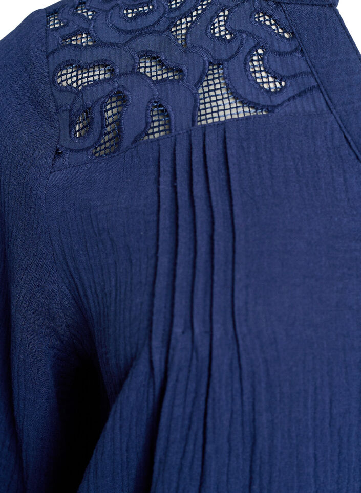 Bluse aus Baumwoll-Musselin mit bestickten Details, Blau, Packshot image number 3