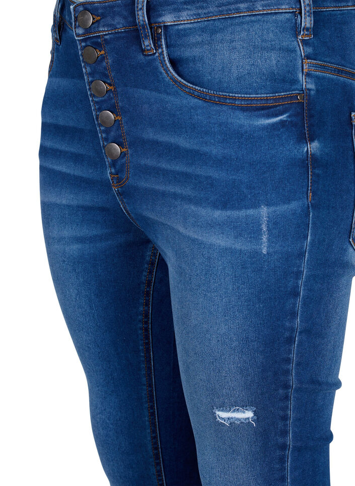 High Waist Amy-Jeans mit Knöpfen, Blue denim, Packshot image number 2