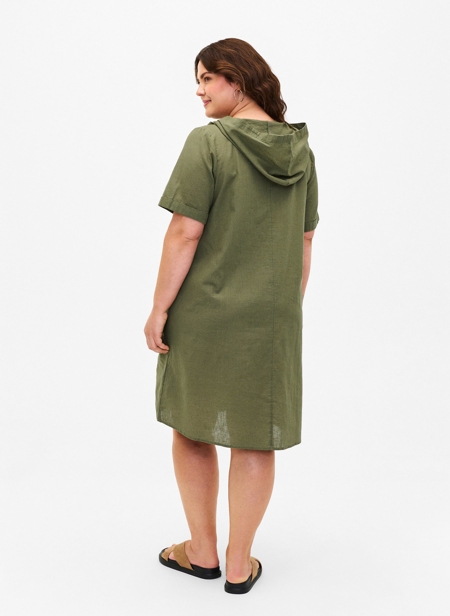 ZizziKapuzenkleid aus Baumwollmischung mit Leinen, Deep Lichen Green, Model image number 1