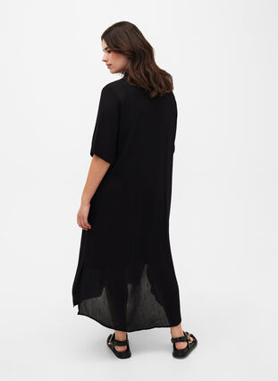 Hemdkleid aus Viskose mit kurzen Ärmeln, Black, Model image number 1